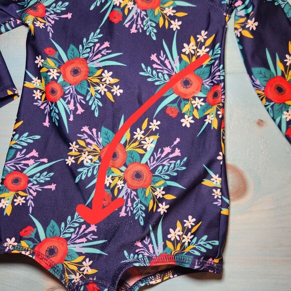 Girls' Floral Rashguard Swimsuit - Pink/Blue Long Sleeve, Size 18 Months - Picture 4 of 7